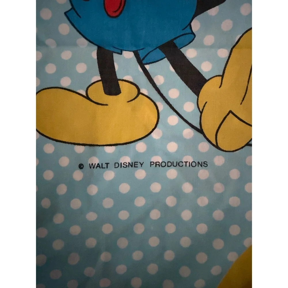 Vintage Disney Productions Twin 3pc Sheet Set Blue Mickey Minnie Donald Polkadot